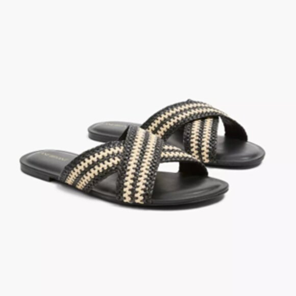 Lane Bryant Shoes - LANE BRYANT NWT Womens Size 9W Dream Cloud Criss-Cross Raffia Slide Black Tan